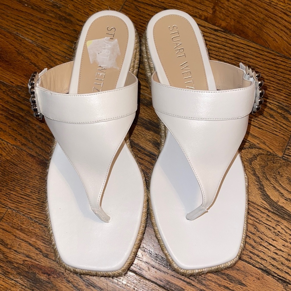 Stuart Weitzman Women's Pearl Buckle Espadrille Sandals